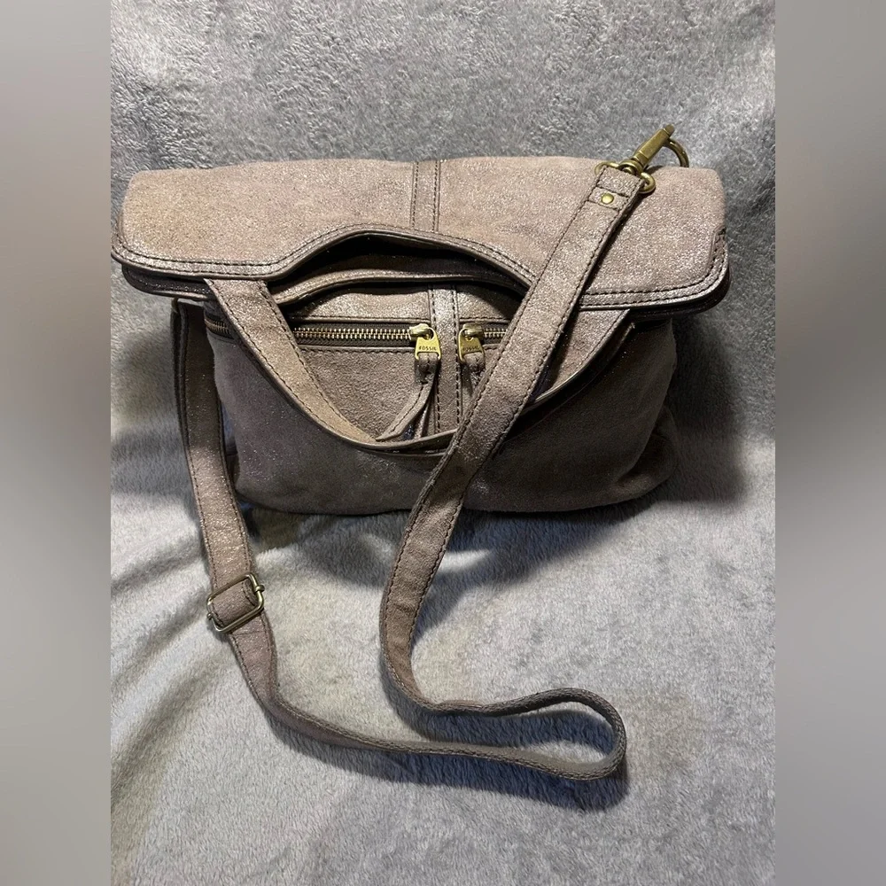 Fossil Full Shimmery Suede Convertible Hobo/Tote - Picture 3 of 10